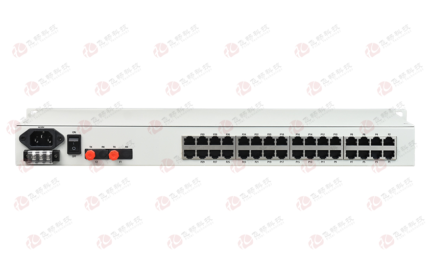 飛暢科技-32路電話+8E1+8FE物理隔離（1+1光備份，19英寸）電話光端機(jī)