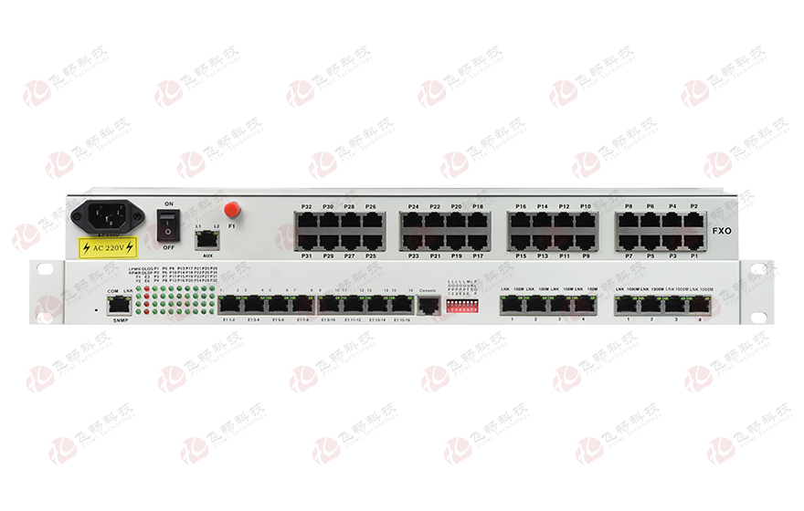 飛暢科技-32路電話+16E1+4FE+4GE+2路數(shù)據(jù)+SNMP+console（19英寸，物理隔離）電話光端機(jī)