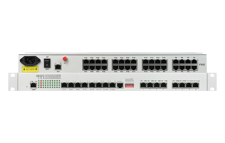 飛暢科技-32路電話+16E1+4FE+4GE+2路數(shù)據(jù)+SNMP+console（19英寸，物理隔離）電話光端機